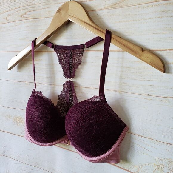 PINK Victoria's Secret Date Push-Up Lace Bra Women's Size 34D Pink Burgundy - Picture 2 of 15